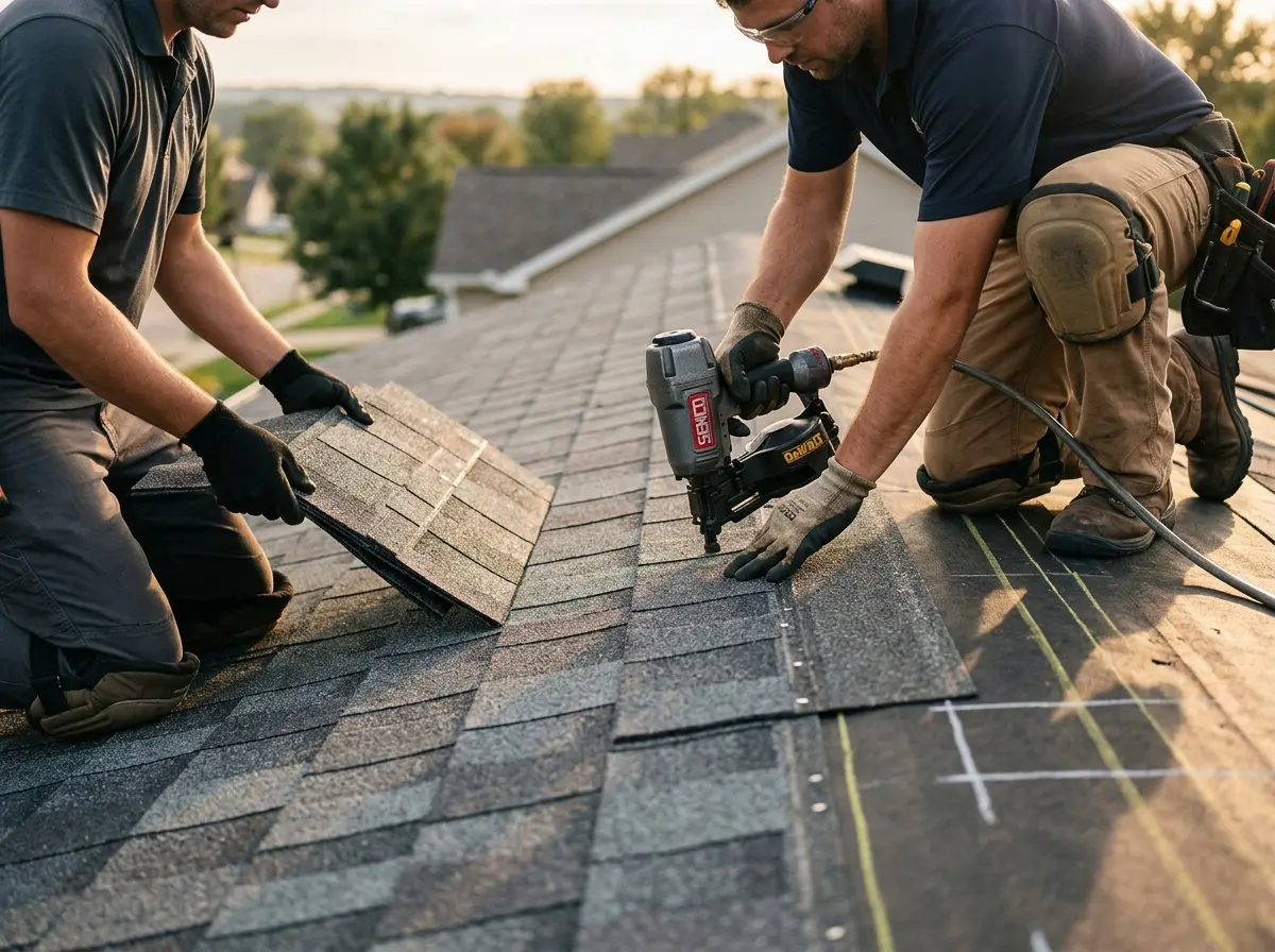 Professional roofer working on a residential roof in Kula